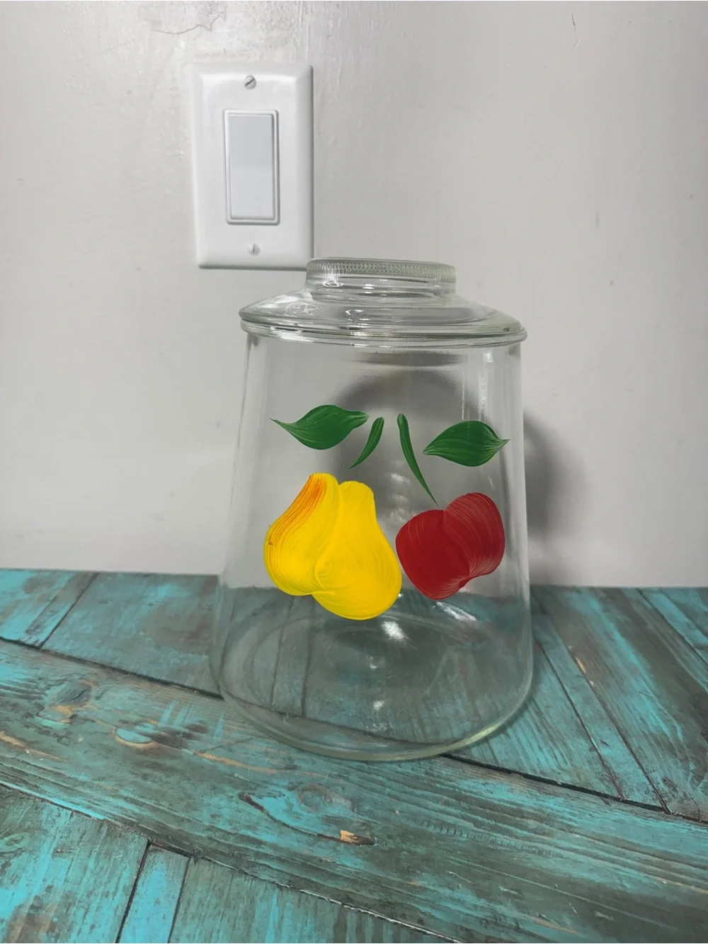 Vintage Bartlett Collins Gay Fad Hand Painted Fruit Trapezoid Glass Cookie Jar - Picture 2 of 11